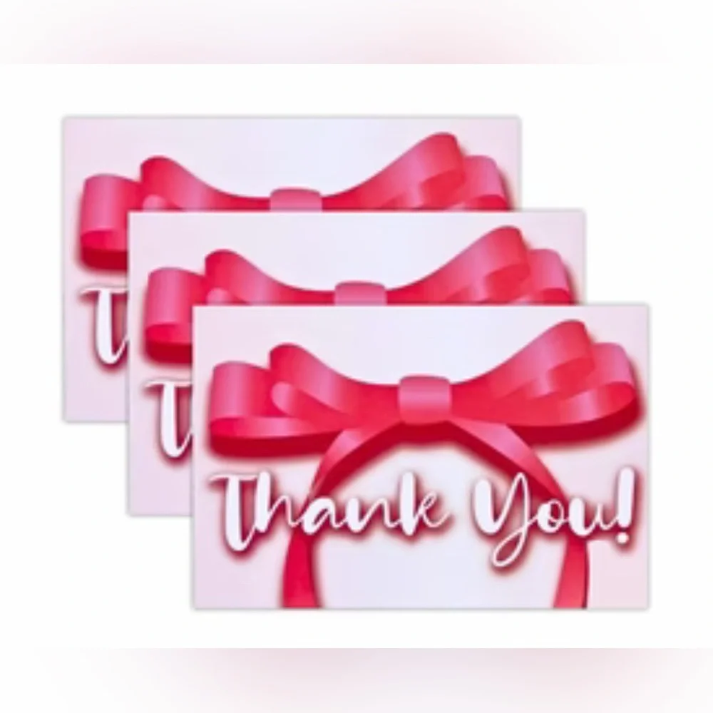 Set of 25 Pretty Pink Bow Post Card Thank You Cards - 4 x 6